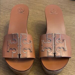 Tory Burch Brown Slide Wedge Sandals size 8